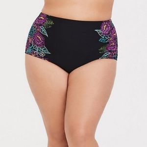 Black floral high waist swim bottom